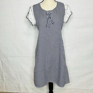 Zara Dress Size M Blue White Gingham Check Shift Short-Sleeve Tie Back
